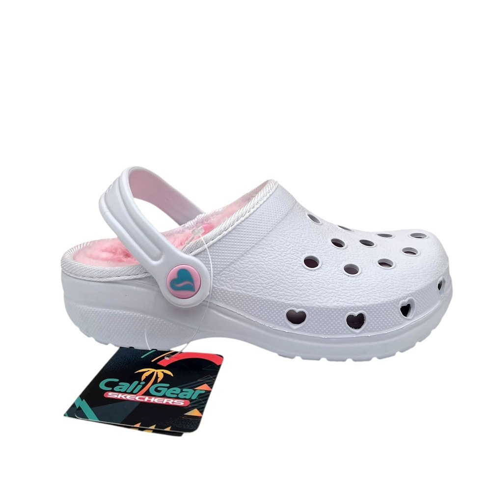 Skechers Toddler Girls Faux Fur Slip On Clogs Size 9 White Pink Warm Comfort